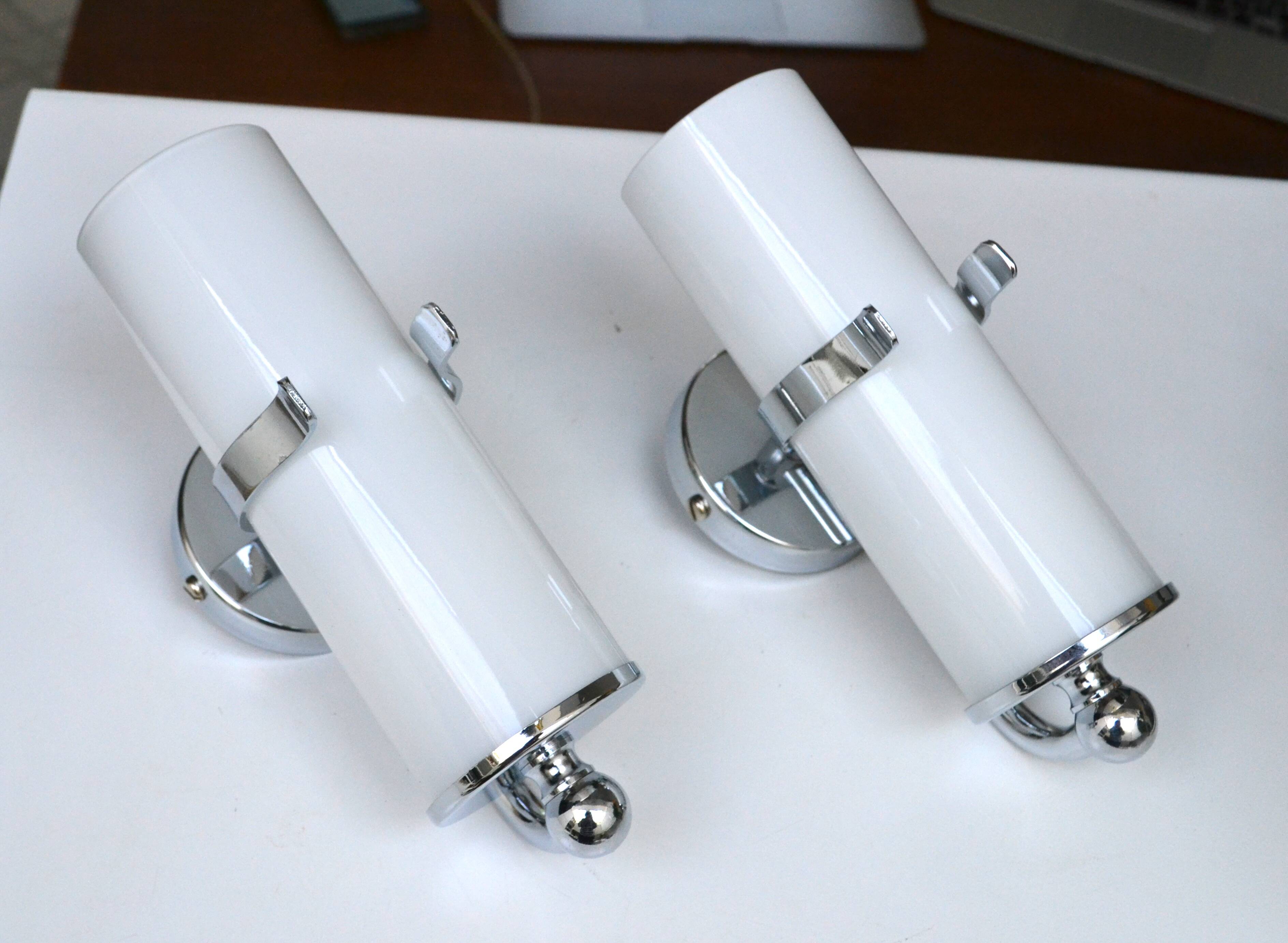 Opaline and chrome wall lights from the 1970s.