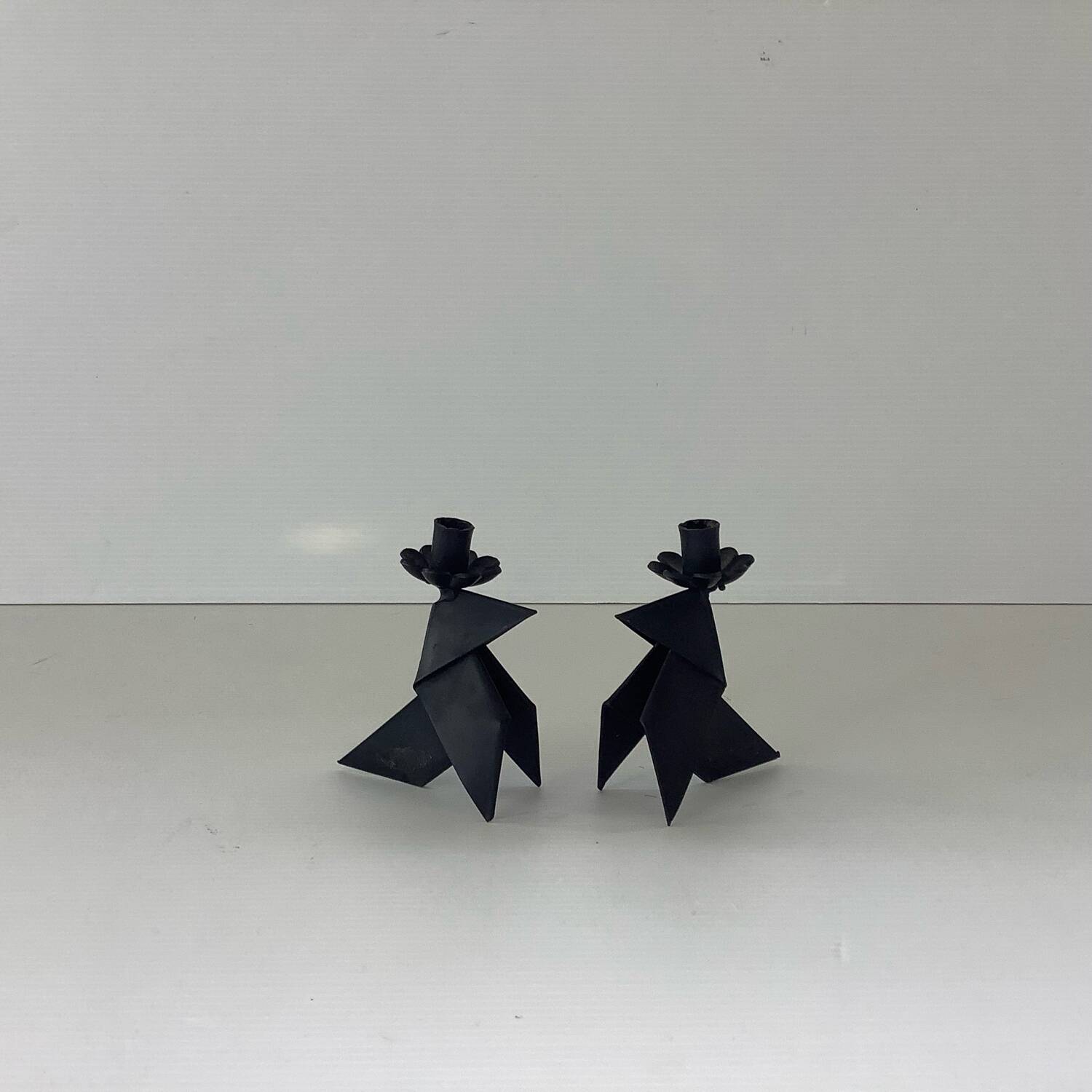 2 Small Vintage Candlesticks 1970s Denmark Brutalist Handmade Birds