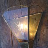 Handmade brass and engraved glass sconce