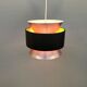 Hanging lamp,  of silver coloured aluminium with black "ring" and orange inner contrast lacquer.