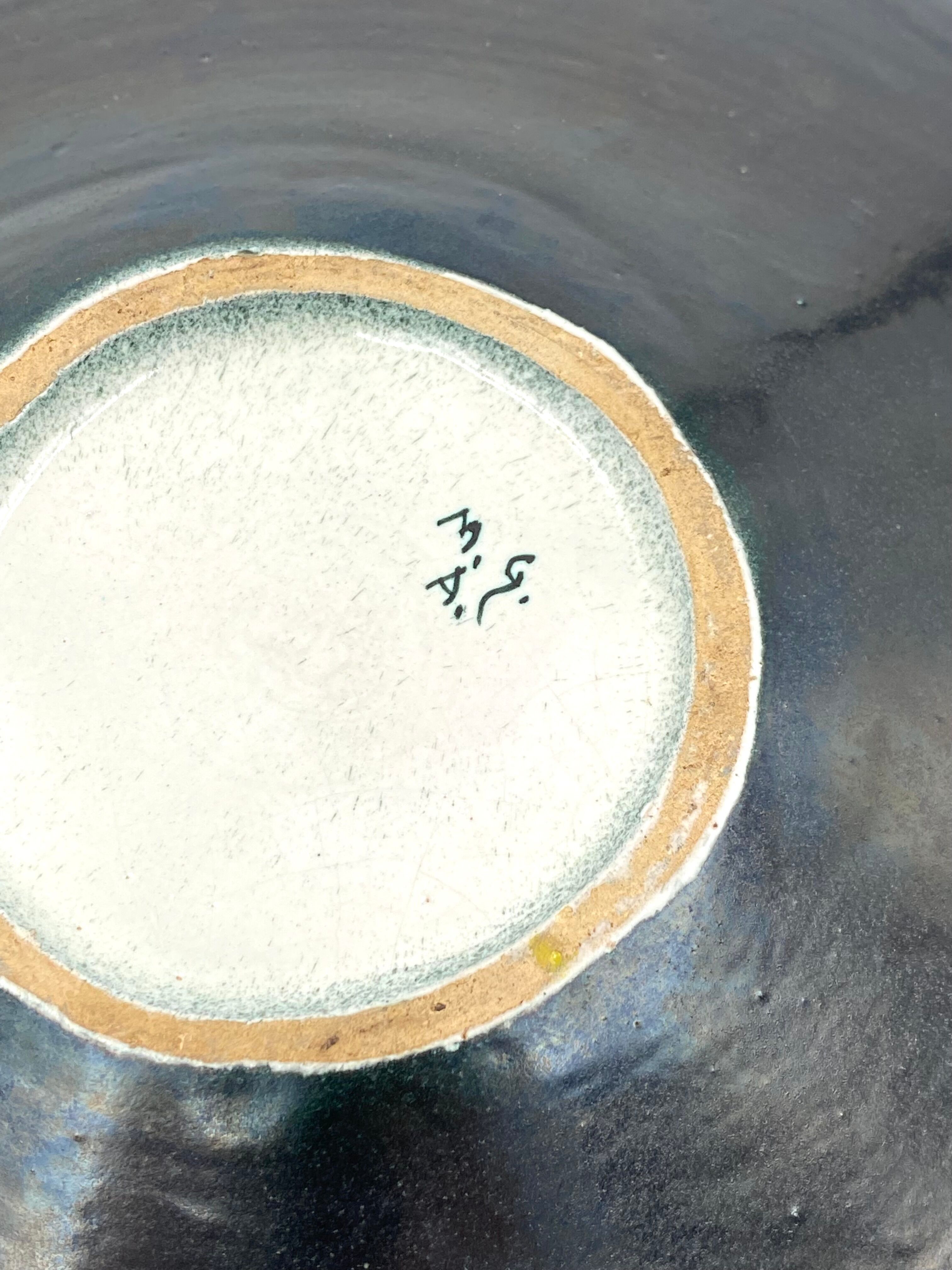 Midcentury green ceramic plate, Giuseppe Mazzotti, Albisola, Italy 1960s