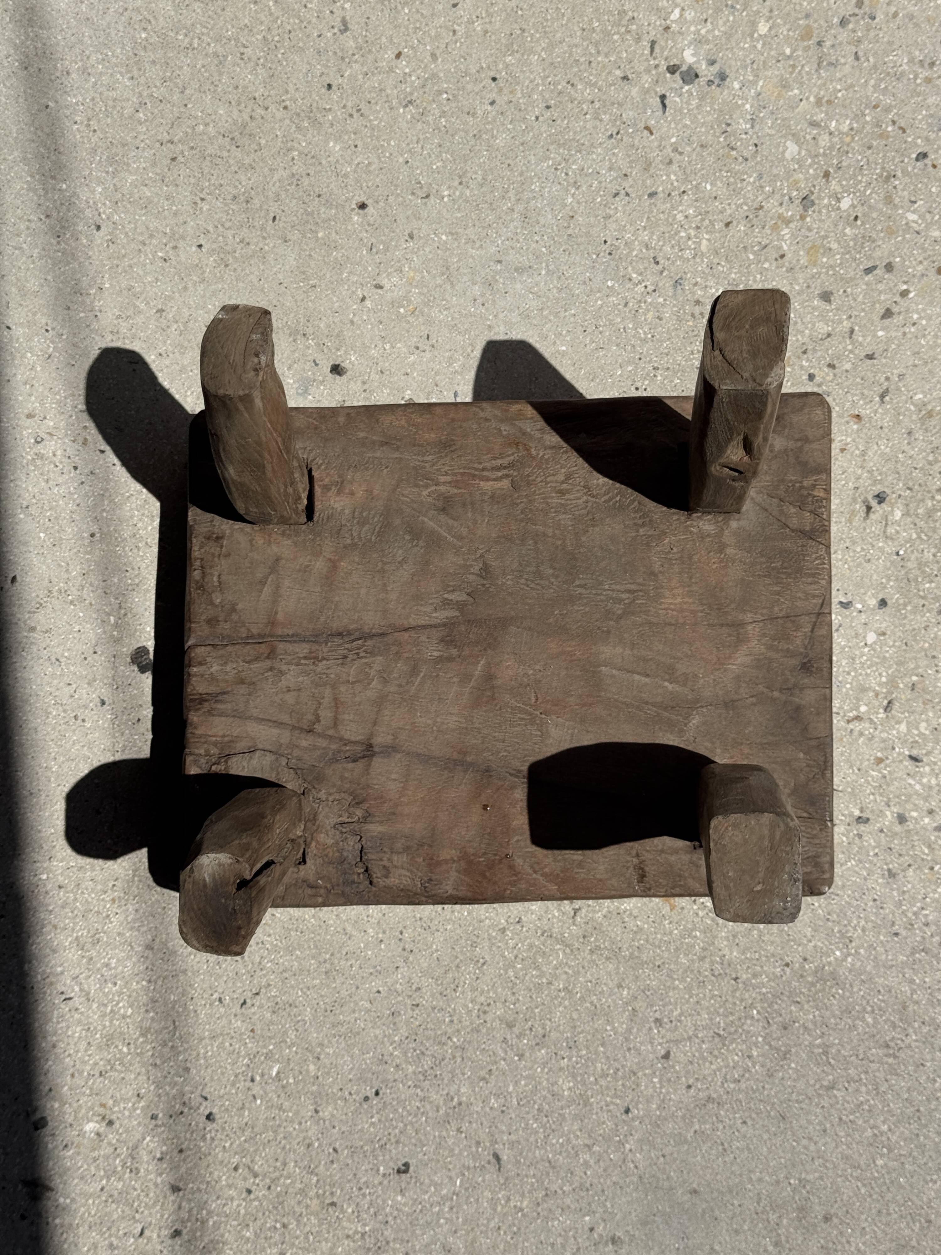 Small stool, rectangular accent stool in solid teak wabi-sabi H26