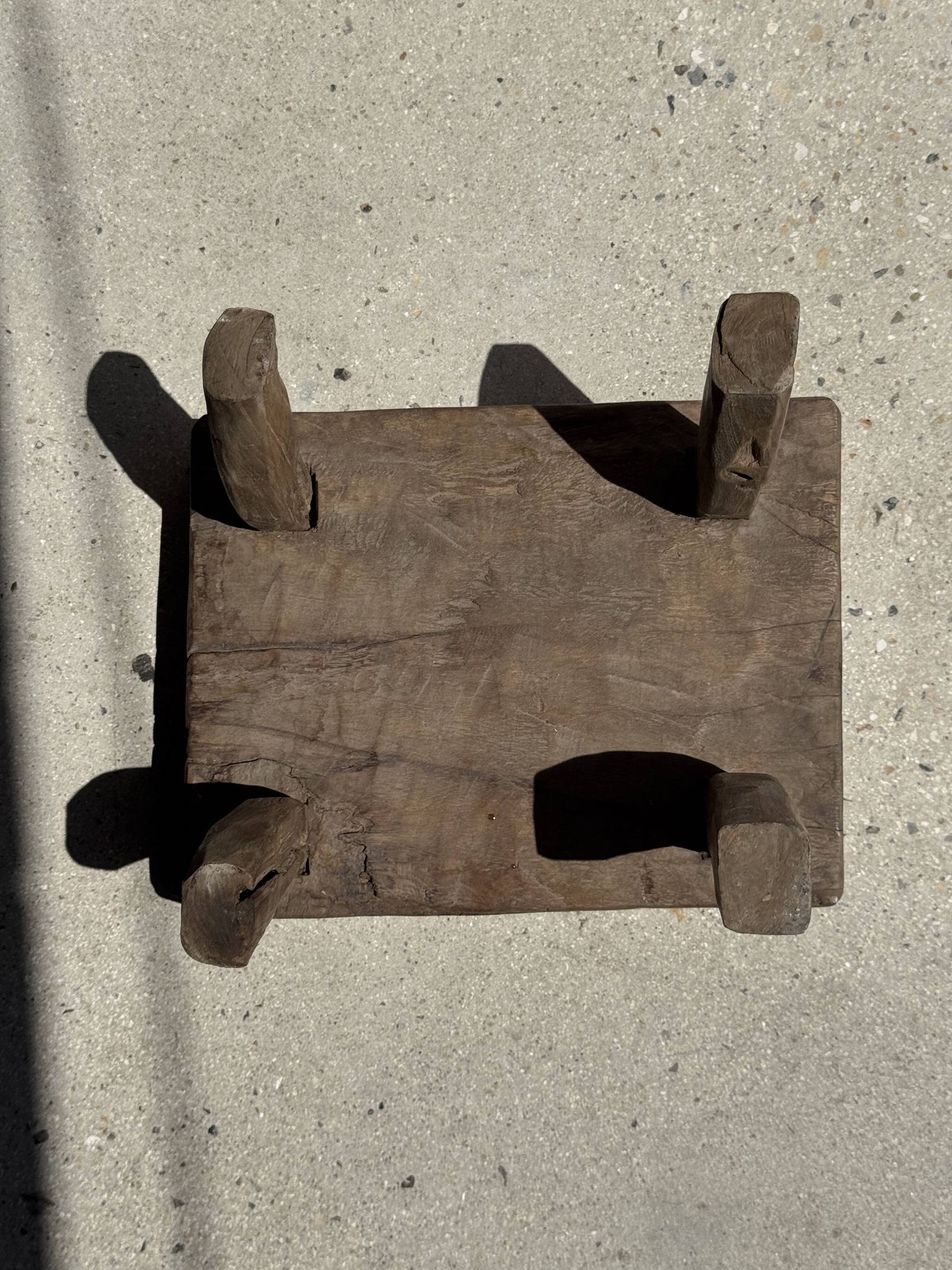 Small stool, rectangular accent stool in solid teak wabi-sabi H26