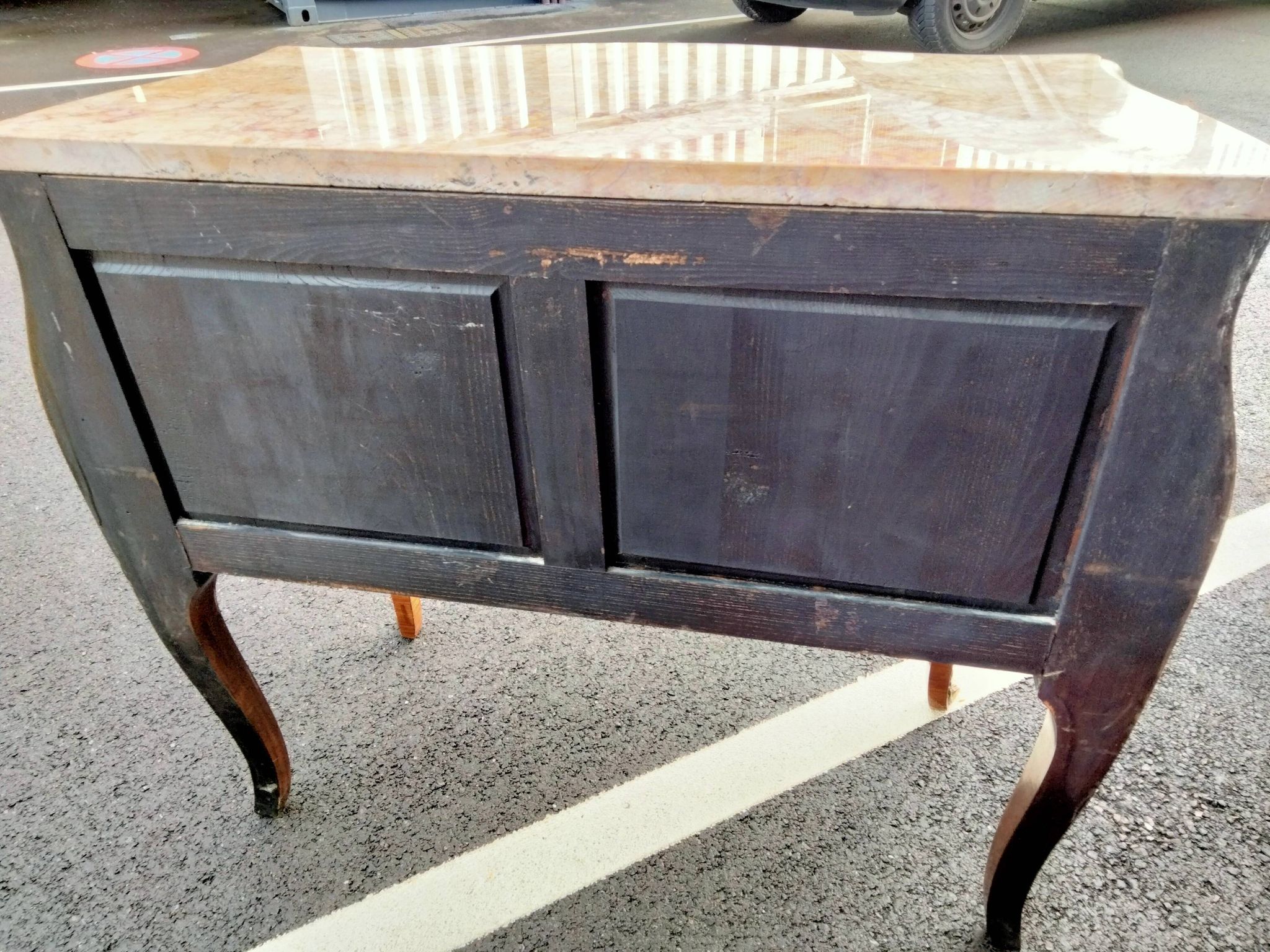 Commode ancien Louis XV marqueterie plateau marbre