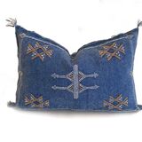 Blue silk pillow, moroccan sabra cushion, handmade cactus silk pillow, berber sabra cushion, pillow throw, moroccan sabra lumbar cushion