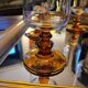 12 amber-stemmed flutes, 70s