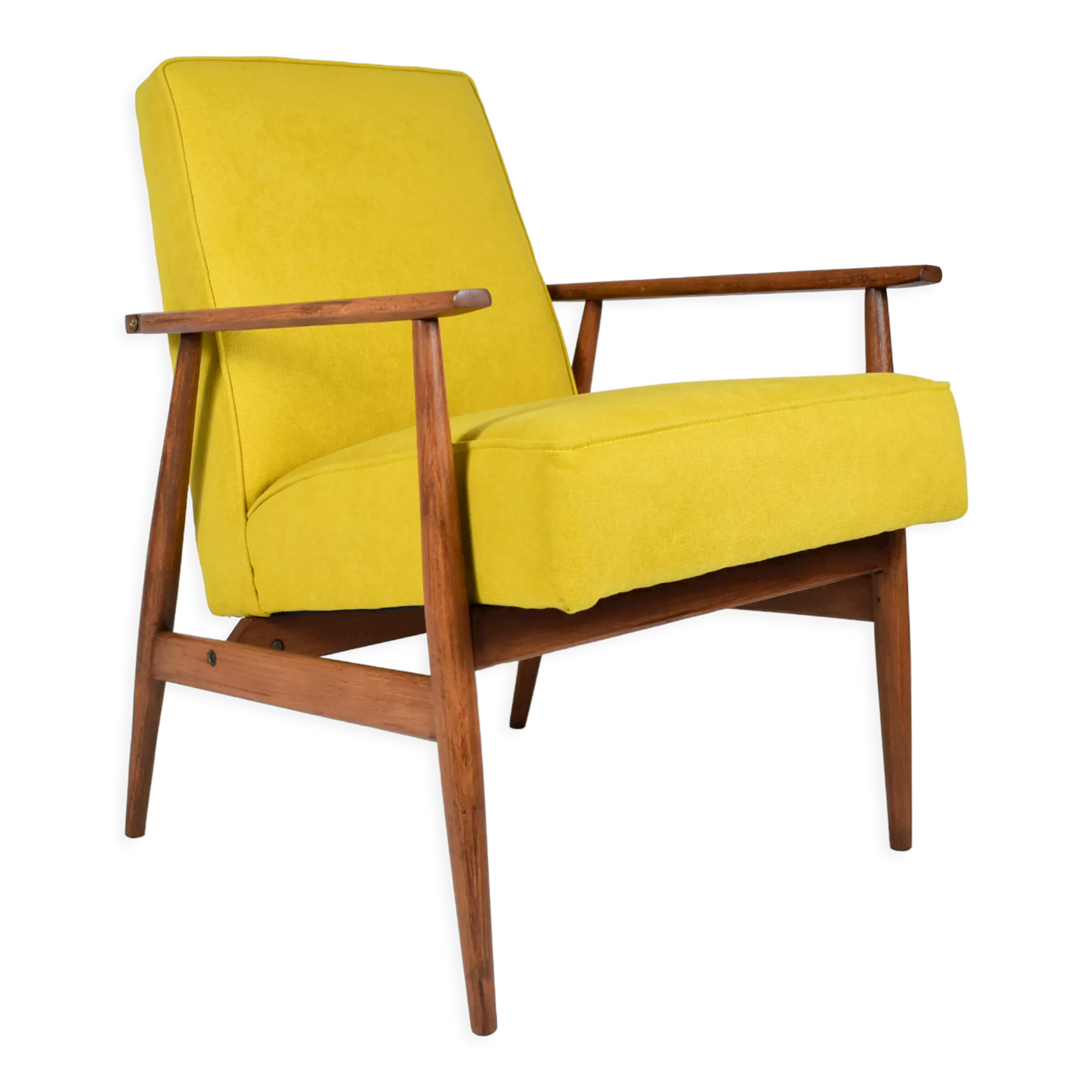 Original armchair "FOX", designer Henry Lis, 1970s, fully restored, yellow
