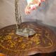 old art nouveau bronze lamp 30x25 with opalescent tulip red interior very rare