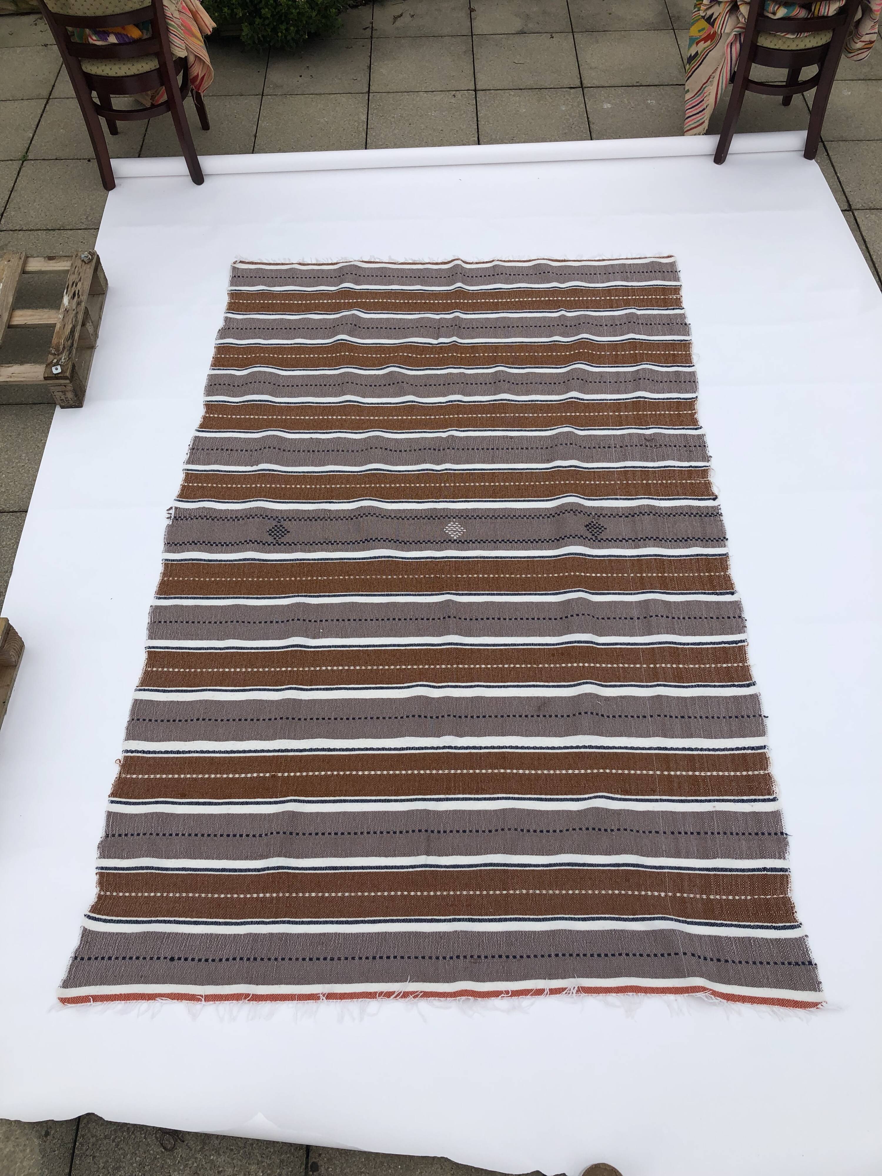 Large Handmade (#1) Striped Vintage Boho Algerian Berber Rug