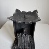 Vintage Brutalist Heavy Sculpture Wrought Iron Candle Holder