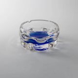 Vintage Murano Glass Ashtray: clear glass with cobalt-blue bubble, mid-century Italian design