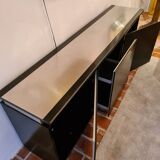 Blackened wood and chrome