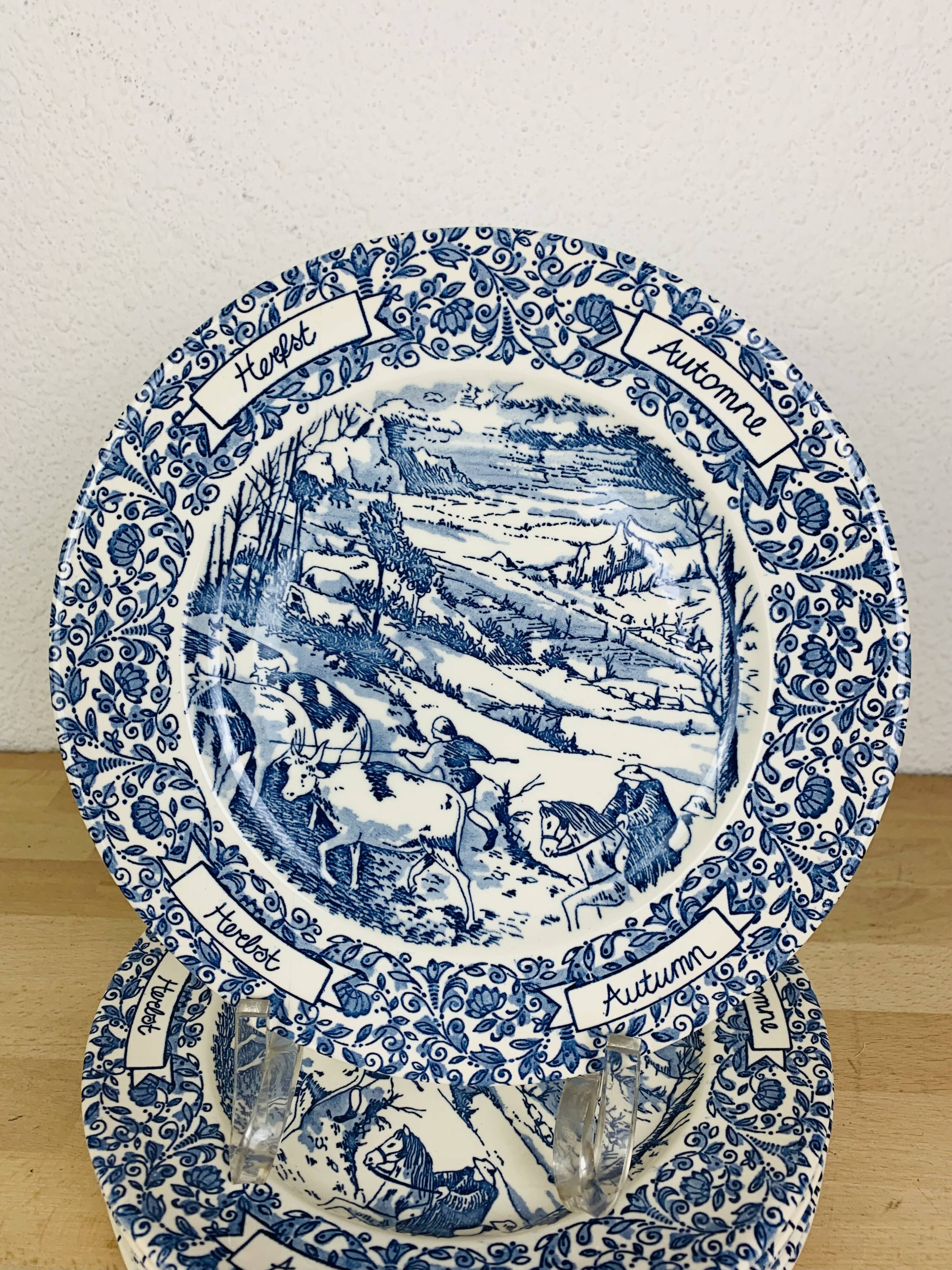 8 assiettes terre de fer anglaises bleues "automne" England ironstone