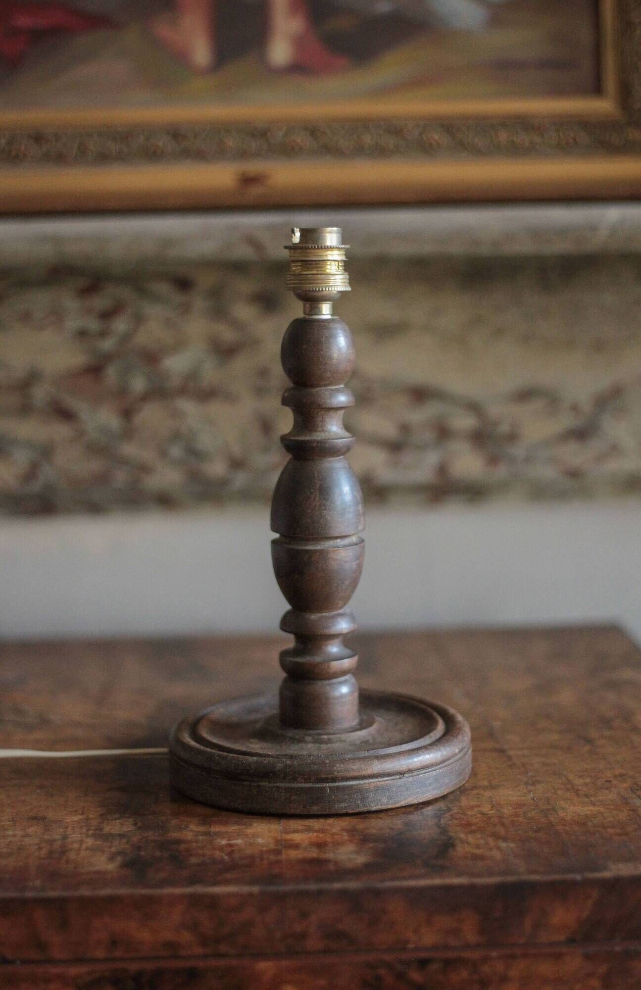 Wooden lamp, vintage turned wood lamp base, table lamp, living room lamp