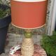 Large vintage sculptural lamp from the 60s/70s – olive green ceramic & very fine fibres.