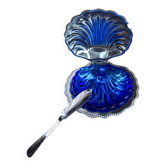 Beurrier coquillage en inox et verre bleu 