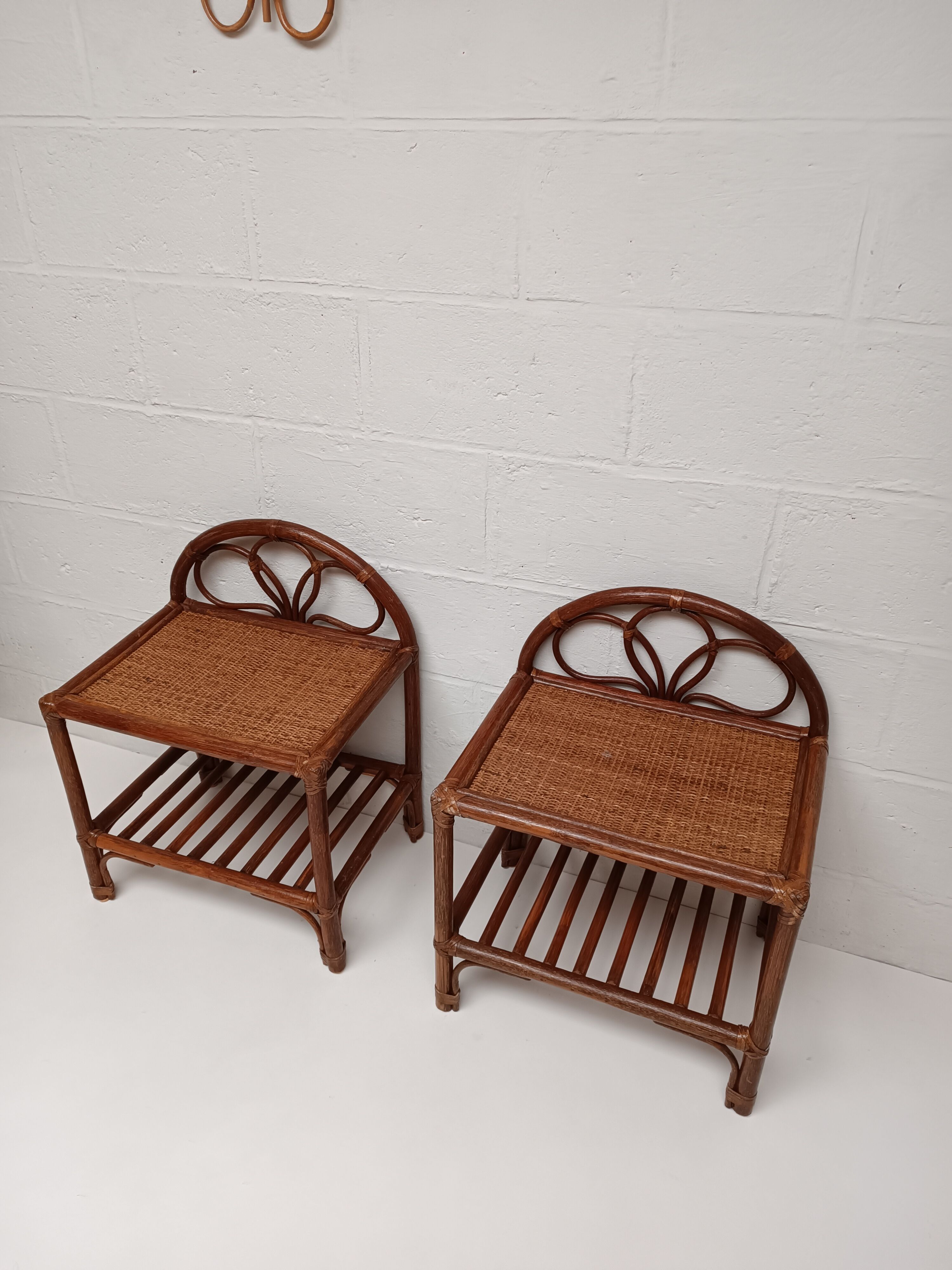 Paire de chevets rotin vintage
