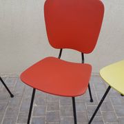 4 vintage metal tubular feet chairs, vinyl seating, skai