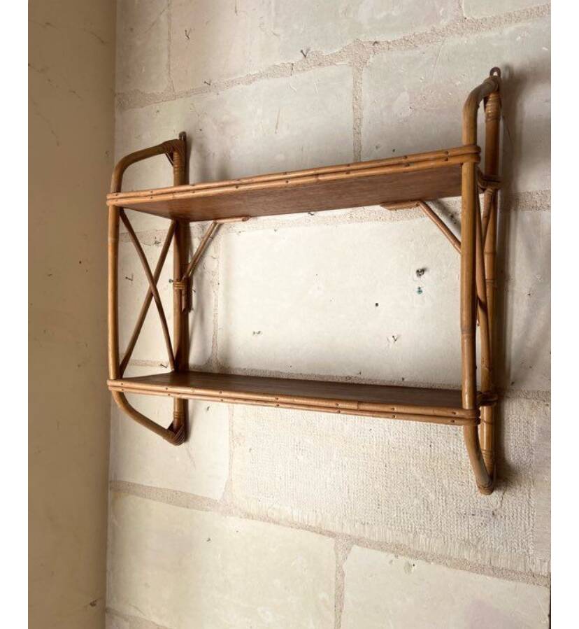 Vintage rattan shelf from the 60s
