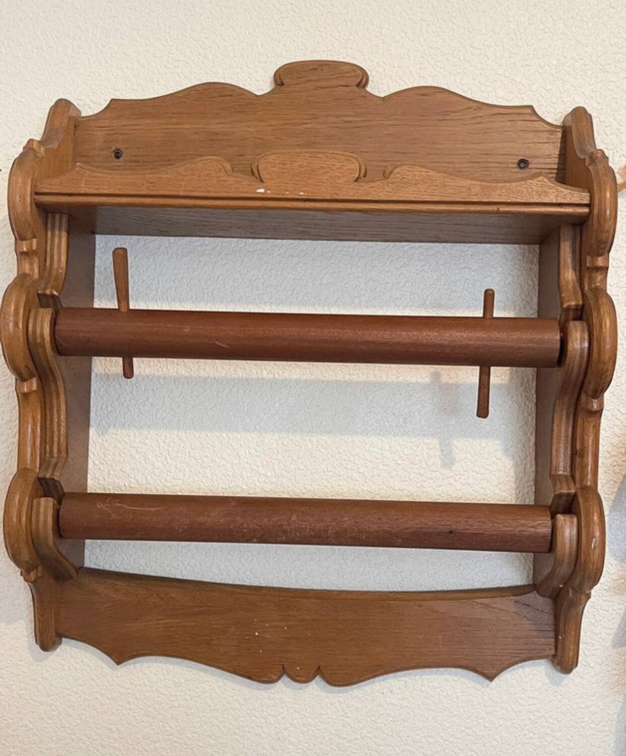 spice rack and paper towel holder in solid wood