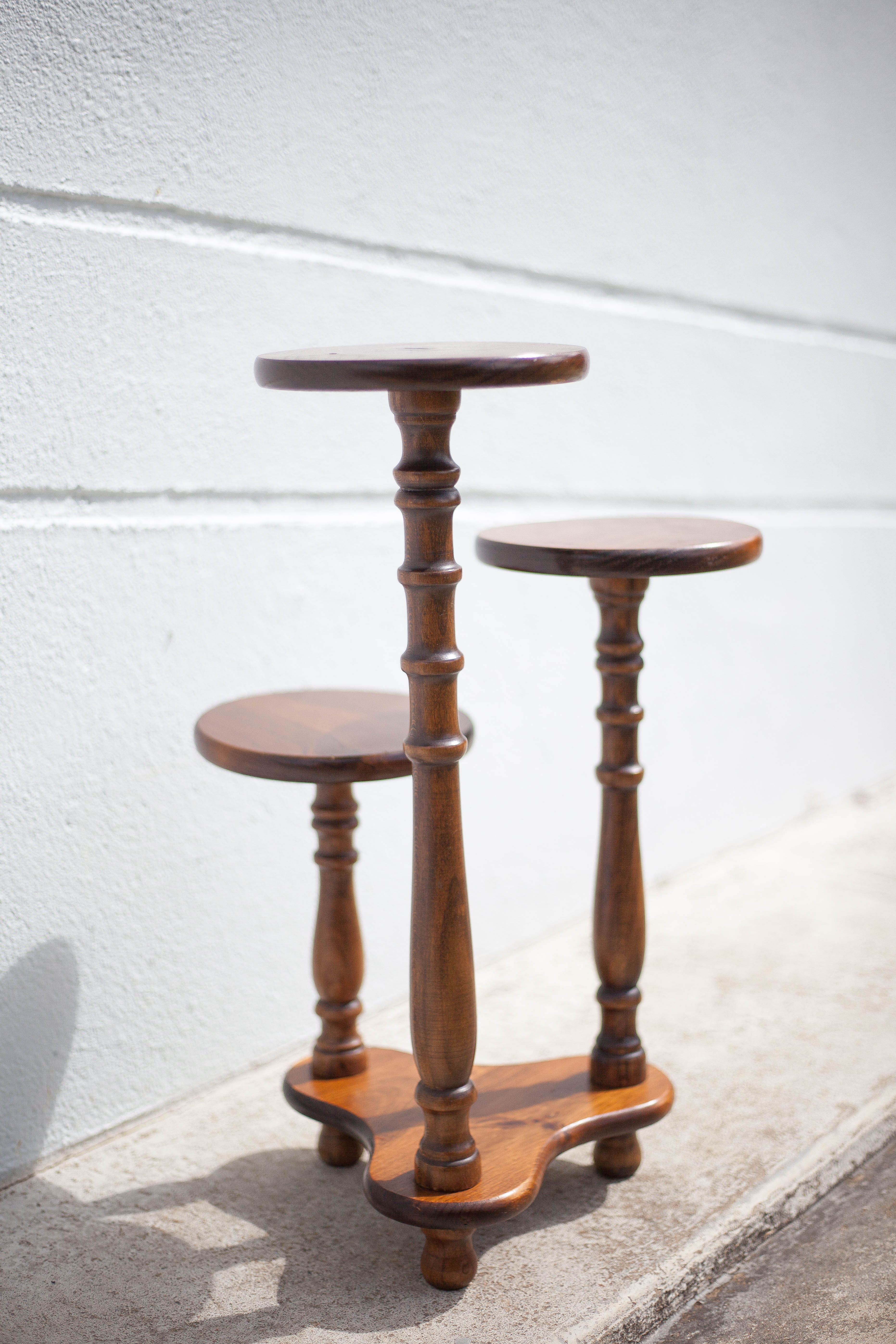 vintage plant holder, plant support 3 trays, wood, harness wood, plant stand, display