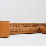 Canapé modulaire Vintage De Sede DS 11 en cuir patchwork cognac, ensemble de 7 pièces