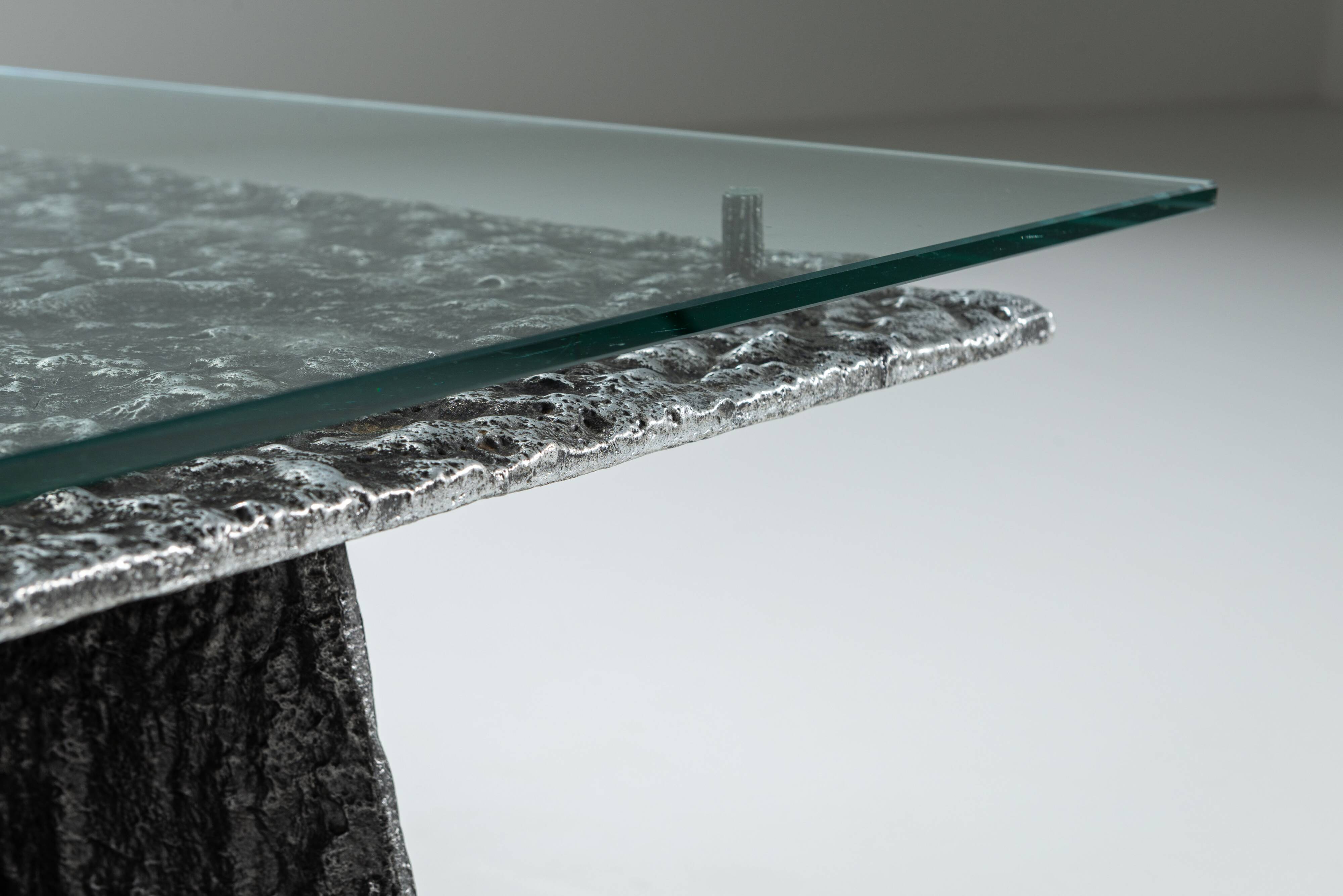 Heavy cast aluminium brutalist coffee table