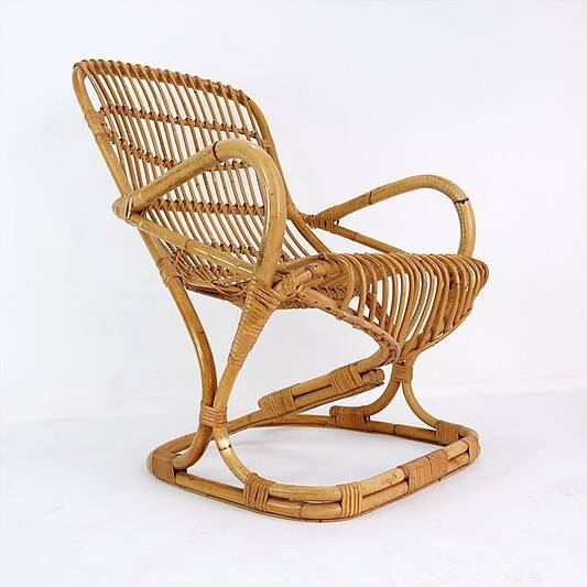 Italian Bamboo Armchair in the style of Tito Agnoli for Bonacina, 1960s