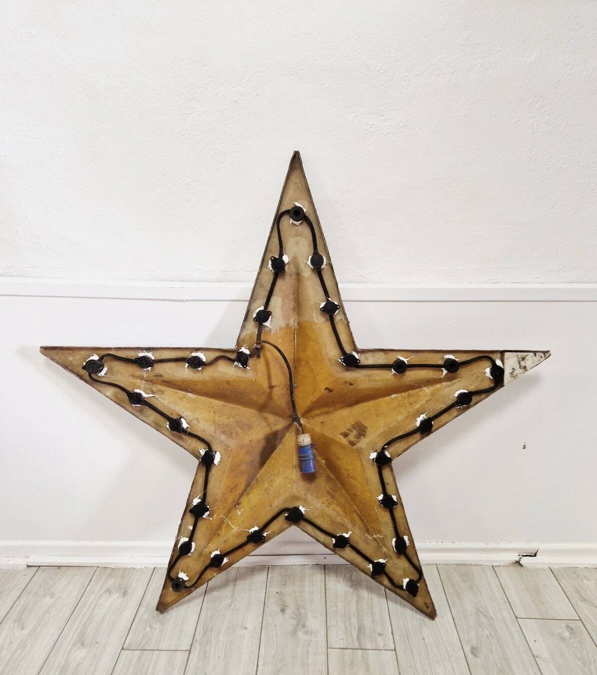 Pair of Vintage Industrial Marquee Star Wall Lights Distressed Gold Finish 1960s
