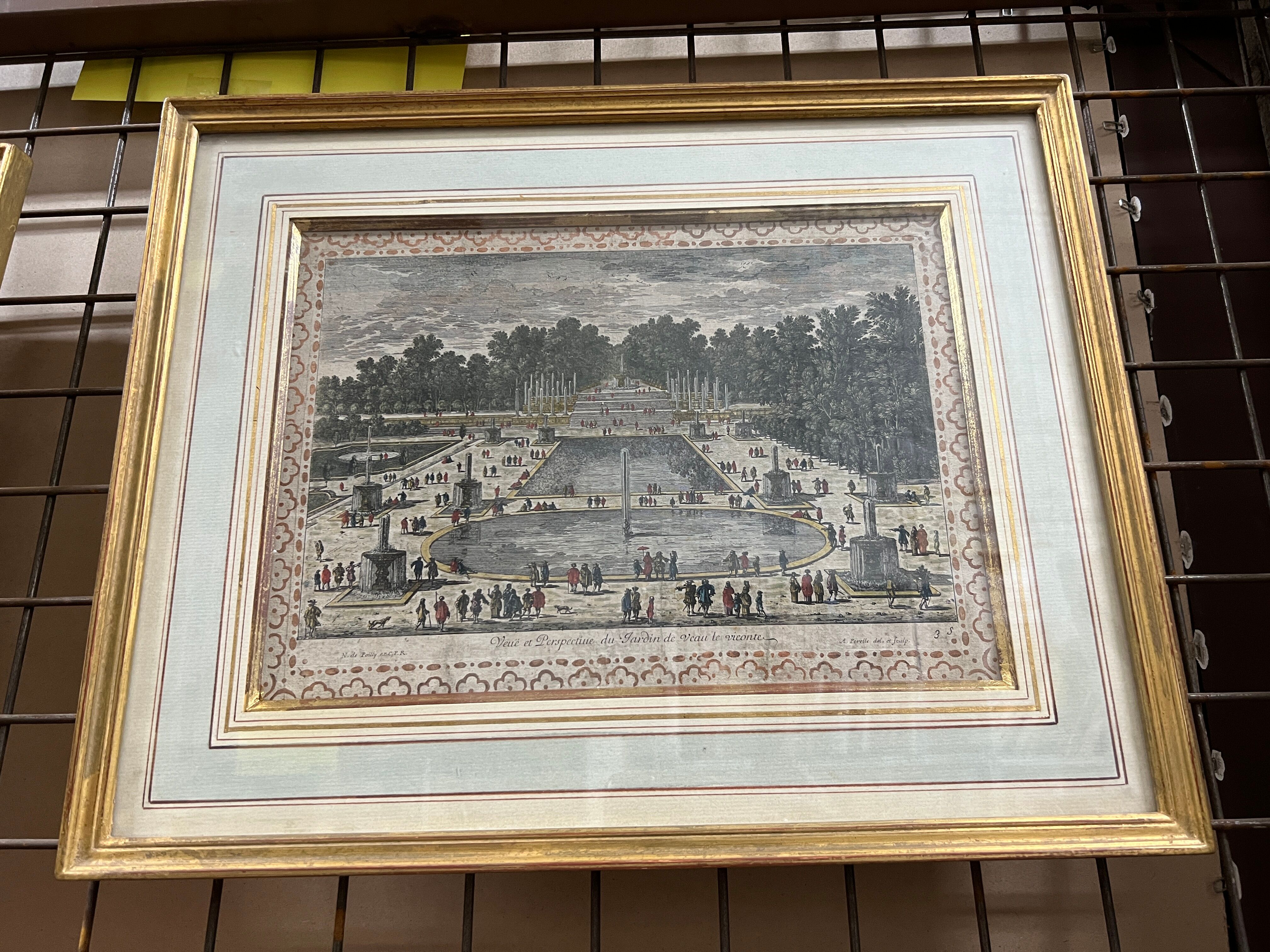 Antique engraving gilded outline XVIIth view Saint-Germain-en Laye