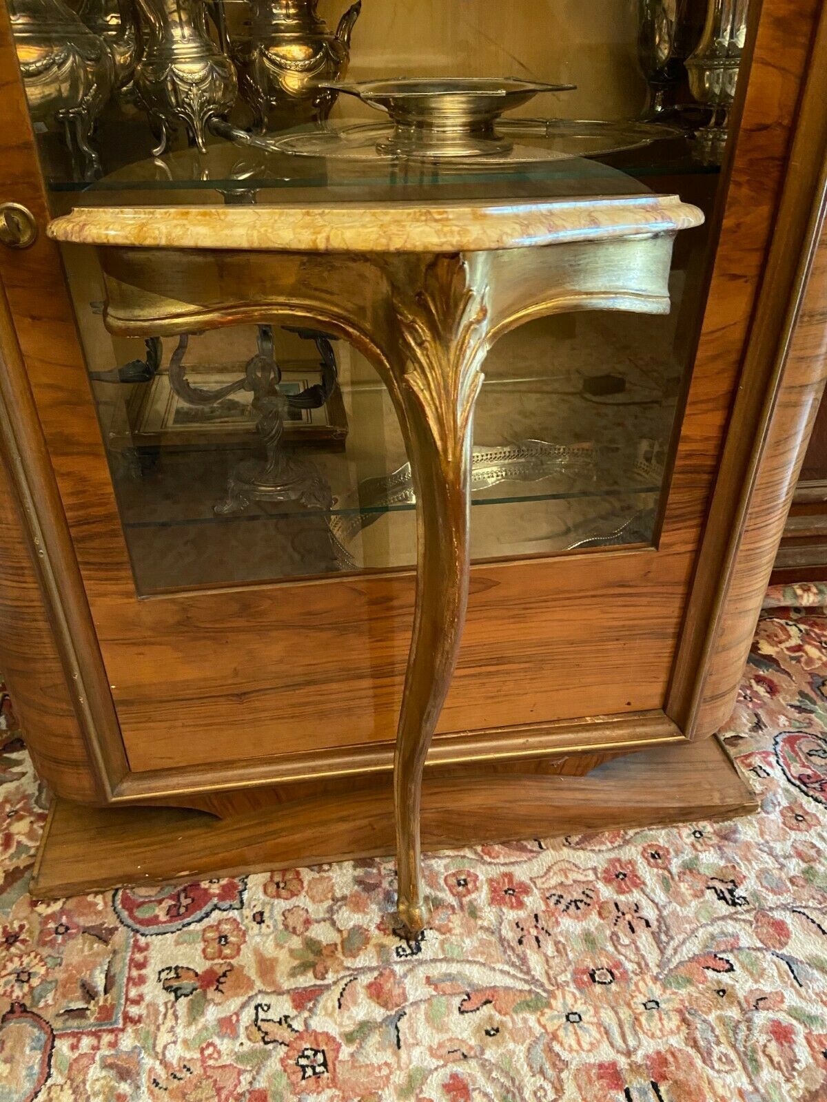 Wall console in gilded wood marble top Louis XV style