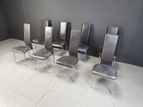 8 chaises de salle à manger de Giancarlo Vegni pour Fasem, années 1980