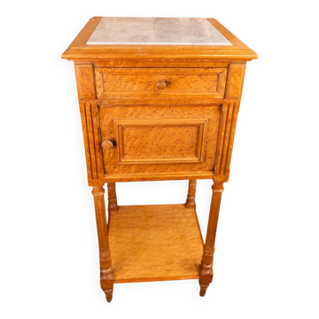 Neo-Louis XVI Nightstand in Spotted Maple & White Marble (Late 19th Century)