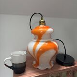 Seventies orange and white marbled pendant light