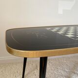 Rectangular vintage coffee table in black and gold glass