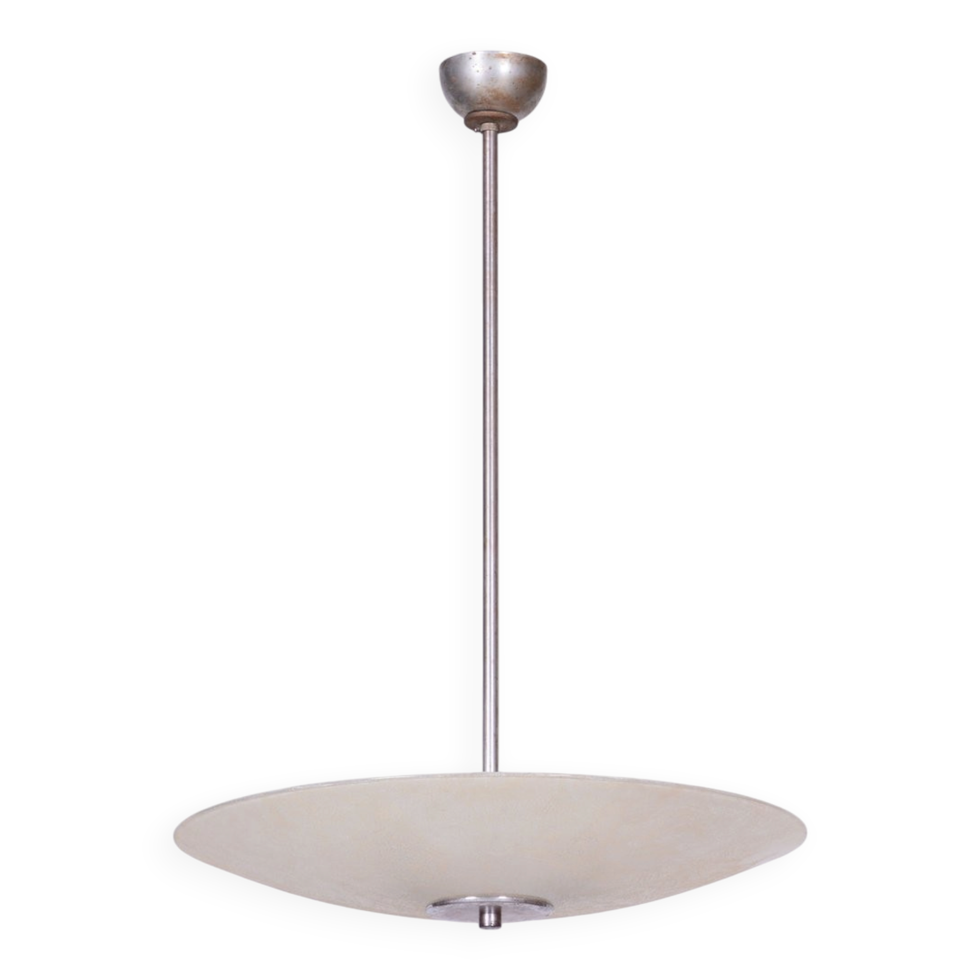 Bauhaus Chandelier in Chrome, Steel and Frosted Glass, Czech, 1940s