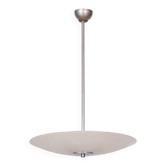 Bauhaus Chandelier in Chrome, Steel and Frosted Glass, Czech, 1940s