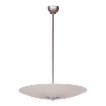 Bauhaus Chandelier in Chrome, Steel and Frosted Glass, Czech, 1940s