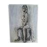 Drawing sketch nude charcoal 1950 60 signed