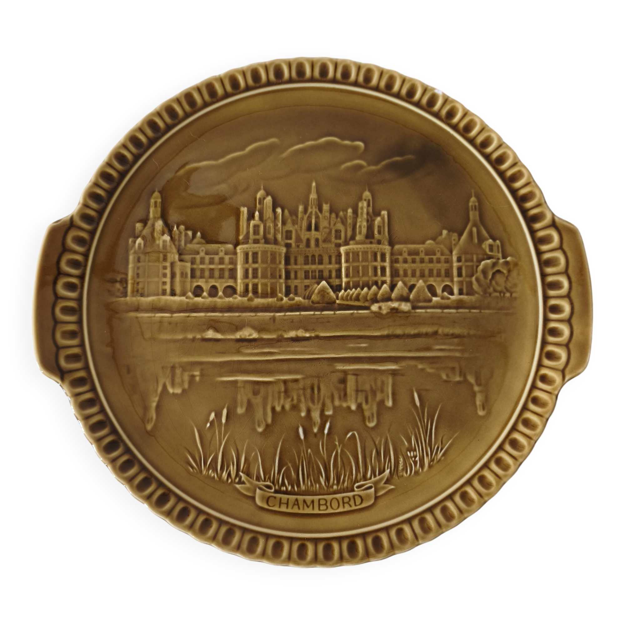 Plat de présentation vintage en faïence de Gien création spéciale Chambord
