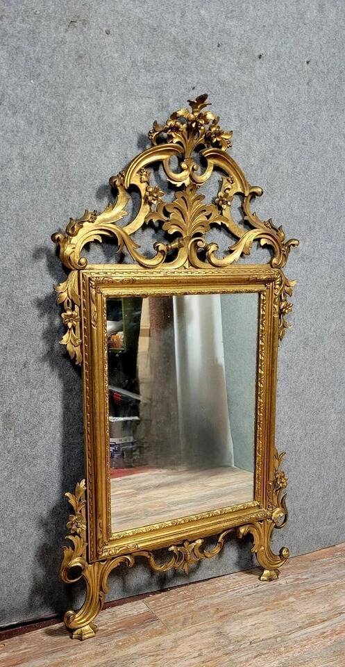 Very large Louis XV Venetian mirror in gilded wood circa 1900