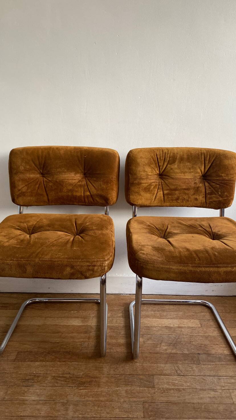 Vintage suede chair pair
