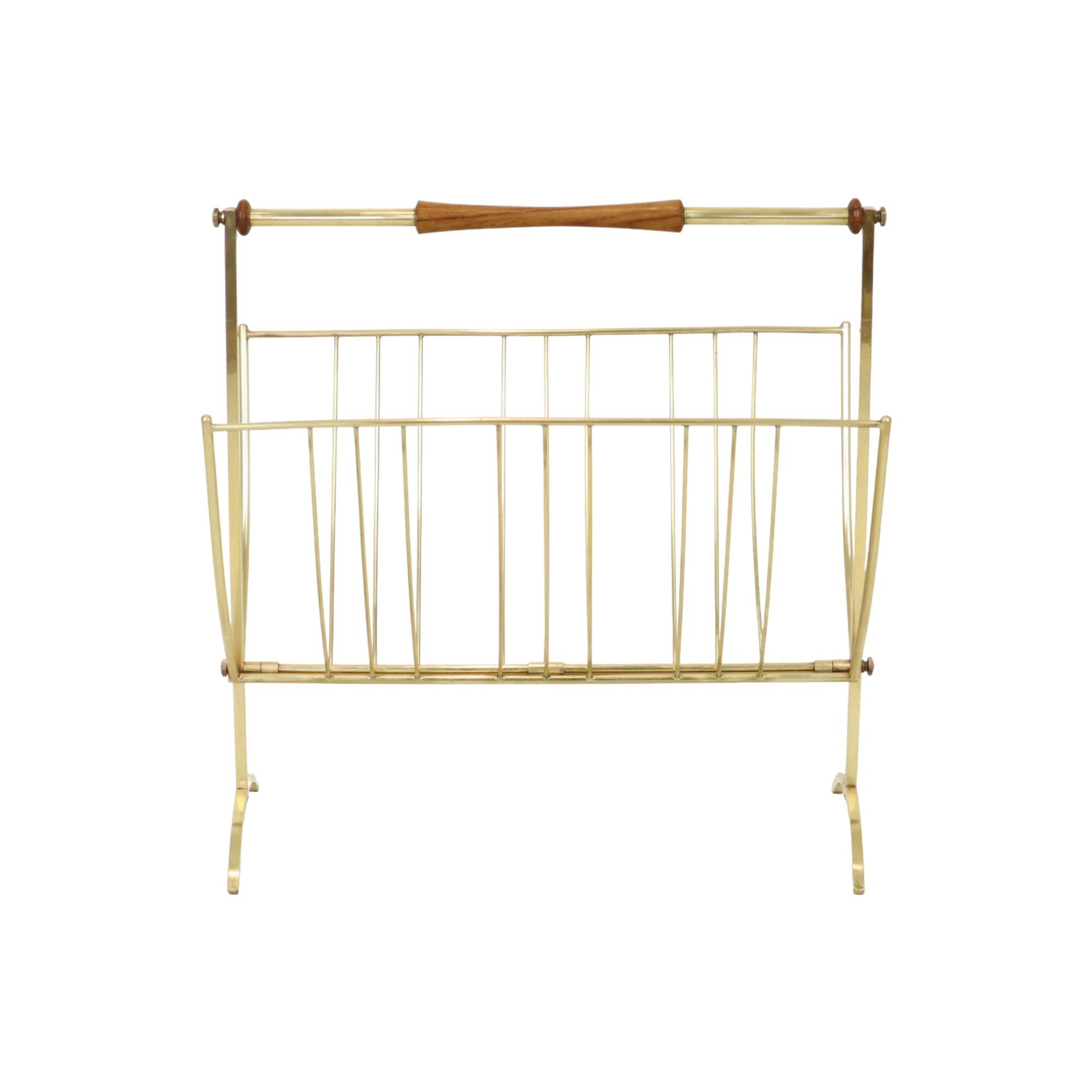 Brass rosewood magazine rack design sixties