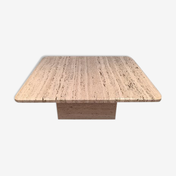 Square travertine coffee table, France, 1975