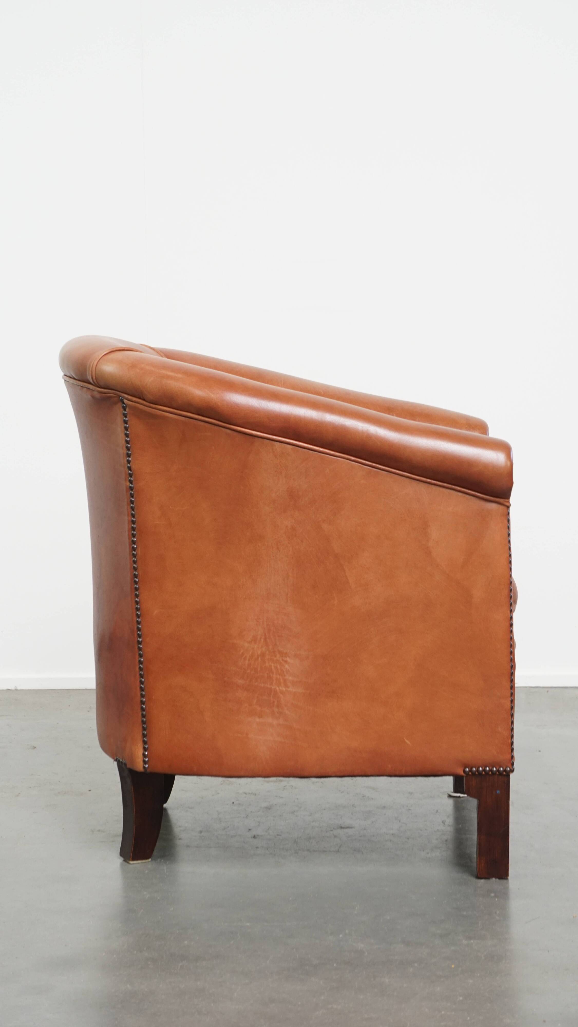 Cowhide Leather English-Style Club Chair in Light Cognac Color