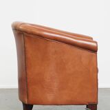 Cowhide Leather English-Style Club Chair in Light Cognac Color