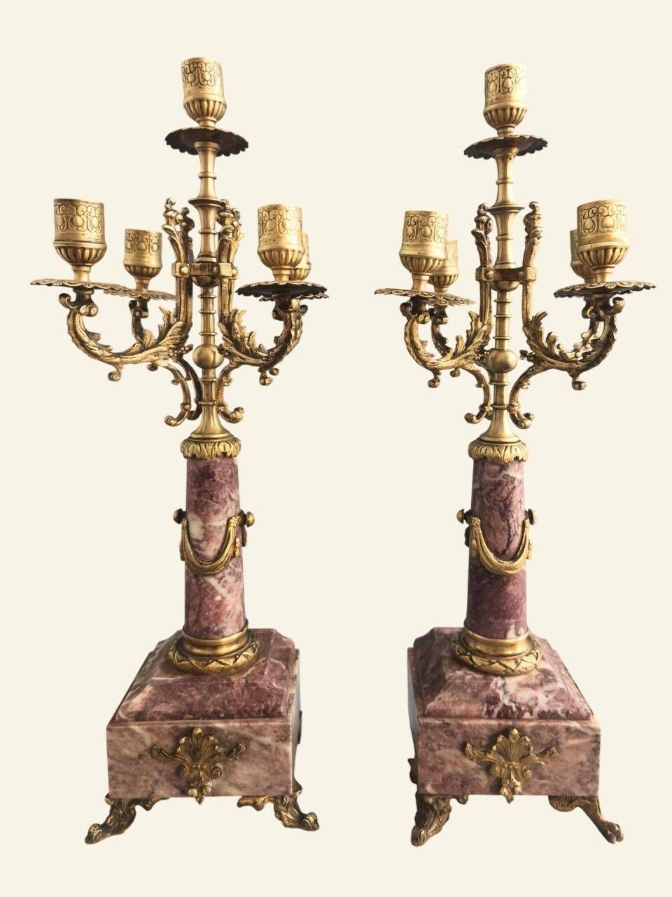 Pair of table candelabra in marble and bronze, Napoleon III style.