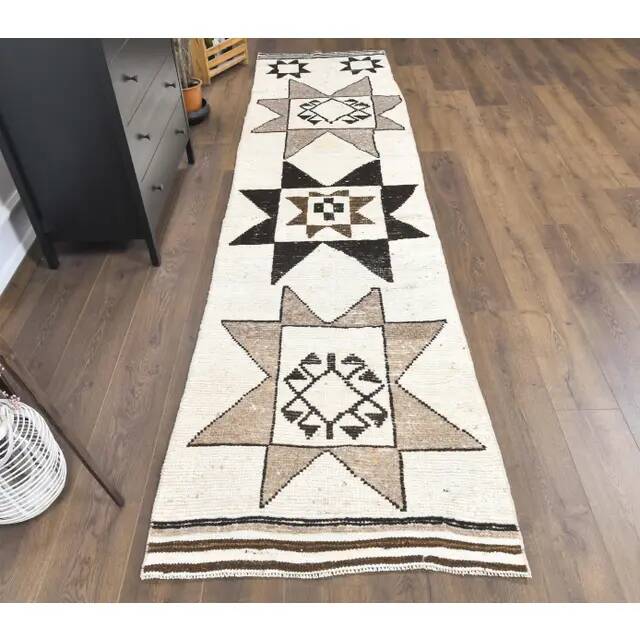 Vintage Turkish Hand-Knotted Runner 90x359