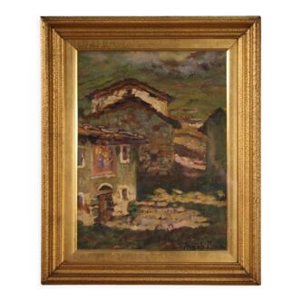 Italian signed countryside landscape painting from 20th century