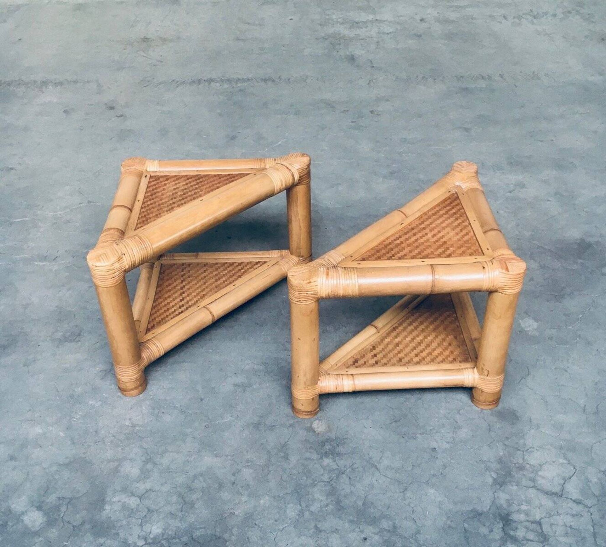 Handcrafted Bamboo Corner Table Set, 1970s, Set of 2